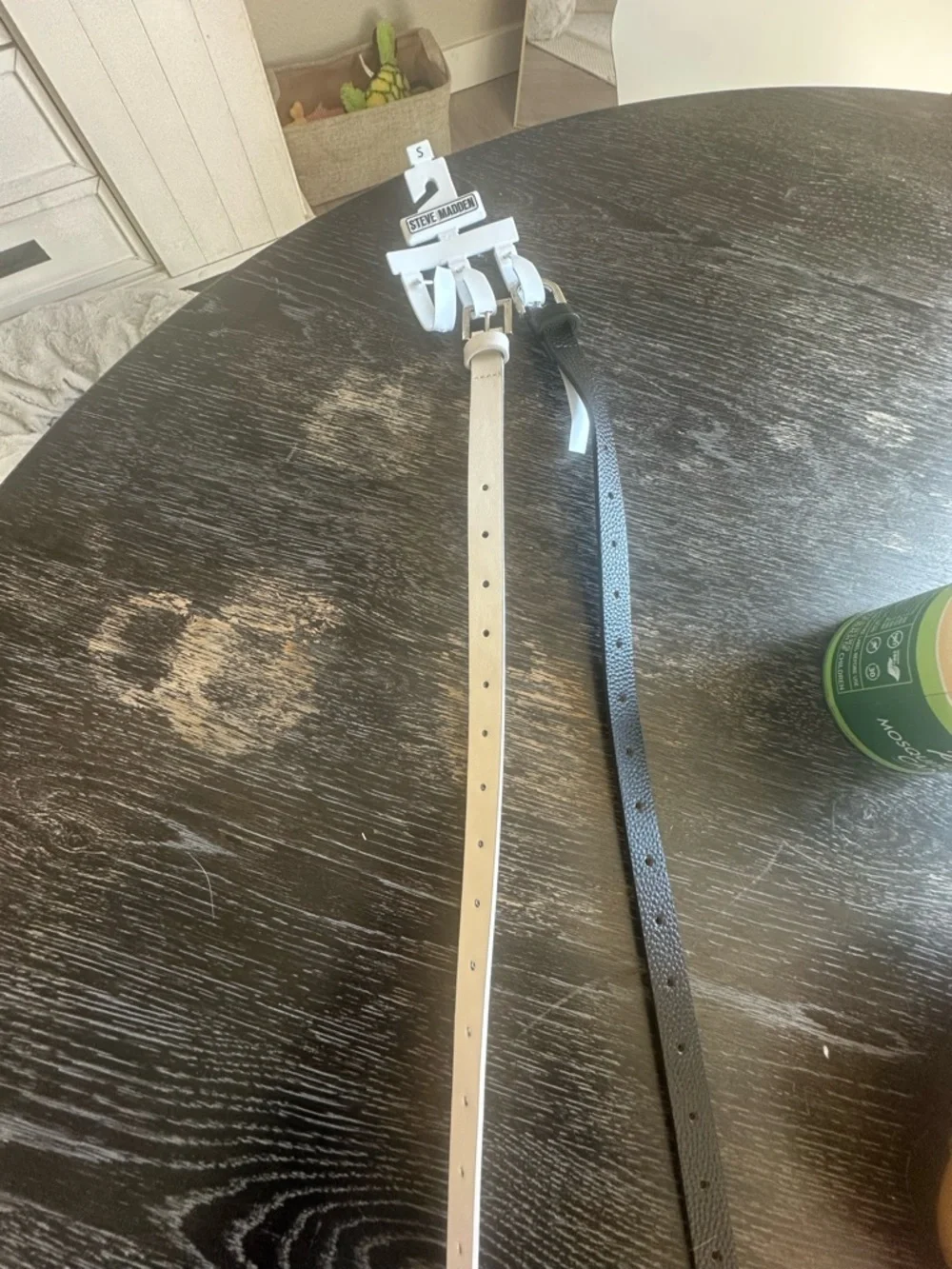 Steve Madden Skinny Belt Duo — Black & Cream - Picture 2 of 4